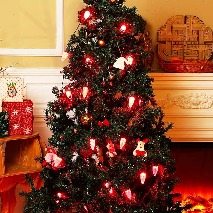 Mudder 50 Pieces C9 Christmas Light Replacement Bulb E17 LED Easter Light Replacement Bulb Outlet Faceted Christmas Bulb LED for Holiday Decoration(Red)