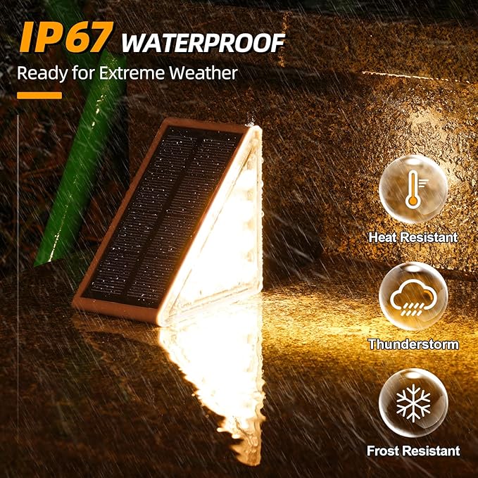 NIORSUN Outdoor Stair Lights 12 Pack, Solar Step Lights IP67 Waterproof with 13 Bright LEDs, 3000K Warm White, Auto On/Off, Triangular Design for Steps, Deck, Patio, Yard, Porch, Sidewalk