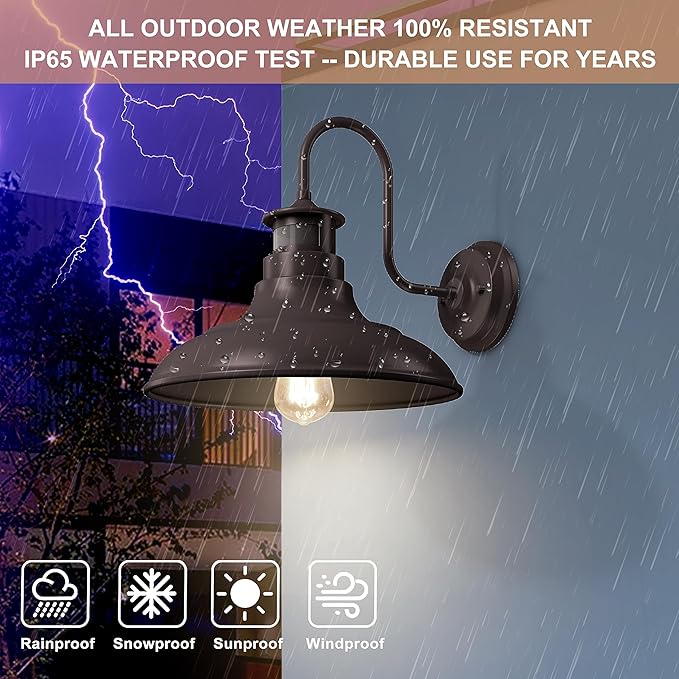 2 Pack Farmhouse Gooseneck Wall Sconce Barn Lights,Motion Sensor and Dusk to Dawn Outdoor Wall Mount Lighting Fixtures,3 Modes Exterior Porch Light IP65 Waterproof E26 Matte Brown Wall Lamp for Patio