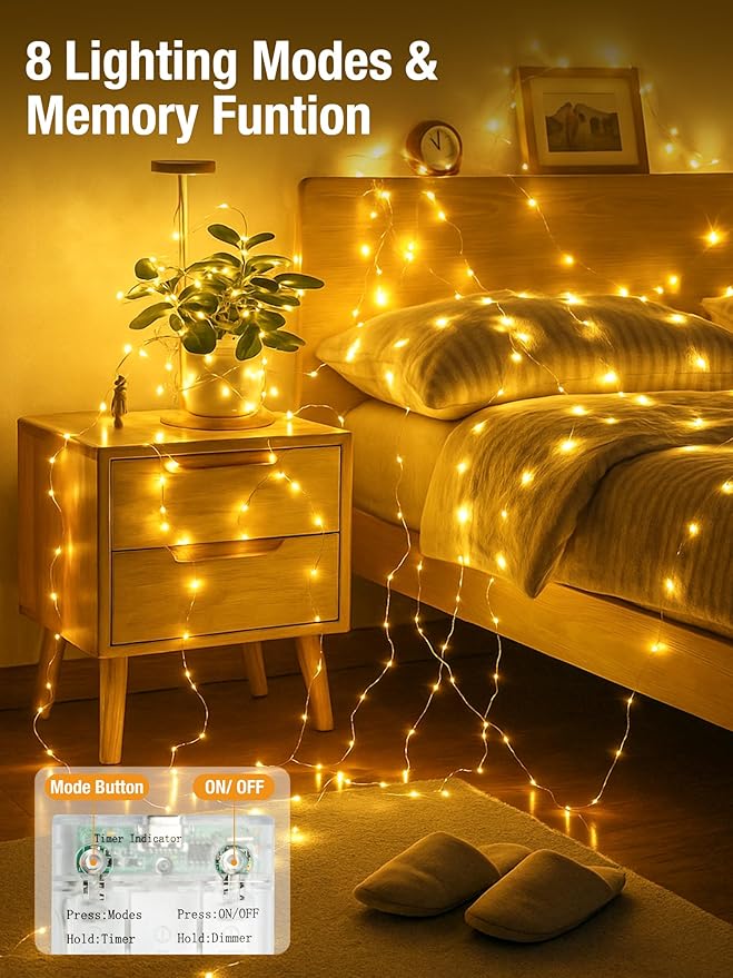 btfarm 4 Pack Fairy Lights Battery Operated with Timer, 16.4 FT 50 LED Silver Wire Twinkle String Lights 8 Modes Dimmable Waterproof for Indoor Christmas Bedroom Wedding Decorations, Warm White