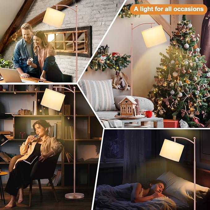 60" Floor Lamp With 3 Color Temperatures, Adjustable White Shade, Rose Gold Pole - Tall Lamp for Living Room, Bedroom, Office, Classroom, Dorm - 9W Bulb Included