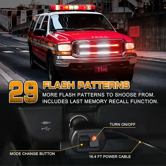 XRIDONSEN 2PCS 24 inch Truck Grill Emergency Lights Strip 288 LED Red White Grille Firefighter Lights Strobe Flashing Warning Safety Waterproof First Responder Lights for Vehicles Fire Trucks Pickup