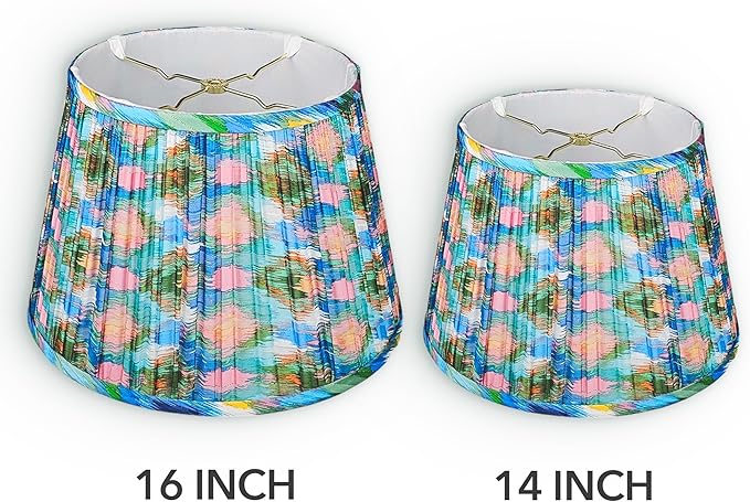 RDI Set of 2 Pleated Pattern Fabric Lampshade, Flora Collection, Large Lamp Shade, 10.5 x 16 x 11 inch (Top x Bottom x Height), Waterscape Blue - 2 Pack