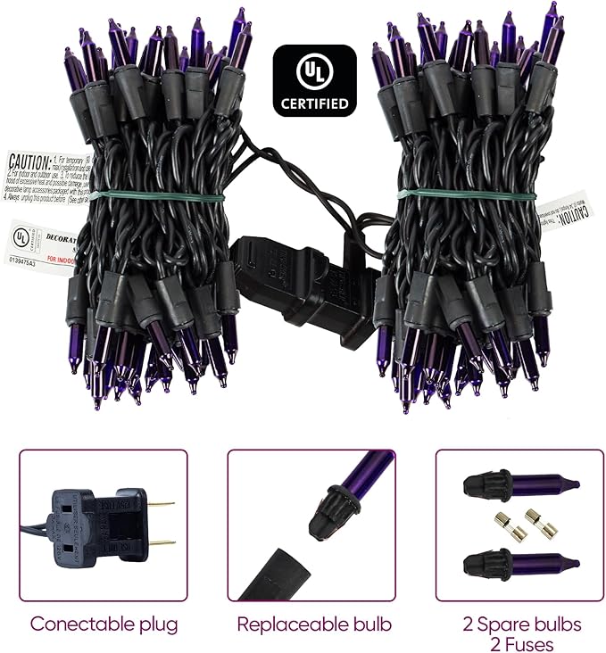 21ft Purple String Lights for Bedroom Halloween Decorations, 100 Purple String Lights Indoor Plug in with Black Wire, Indoor Lights String Outdoor Mini Lights for Halloween Tree Decorations