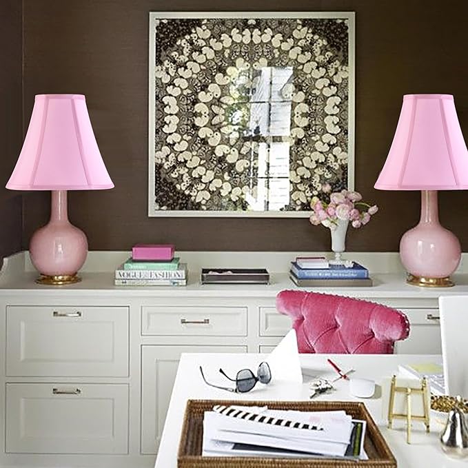 Bell Lamp Shades Pink Medium Lamp Shade 6" Top x 13" Bottom x 10.6" High(Spider) Side Ribbing Replacement Lampshade, Fabric Lamp Shade for Table Lamp,Floor Lamp, Handcrafted Shade by GO&SO
