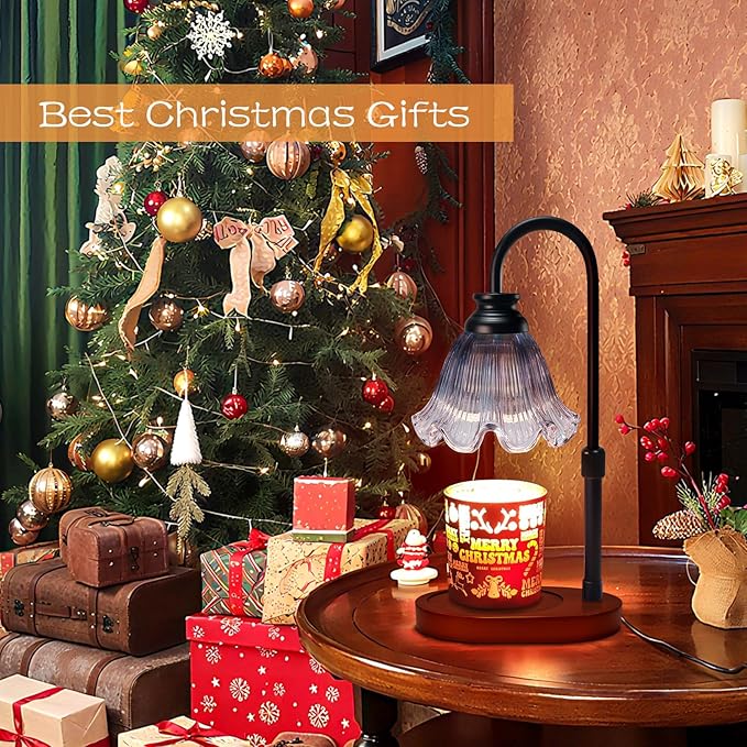 Candle Warmer Lamp with Timer: Birthday Gifts for Women, House Warming Gifts New Home Decor – Height Adjustable Candle Lamp for Mom, Anniversary - Walnut Solid Wood Base, with 2 Bulbs