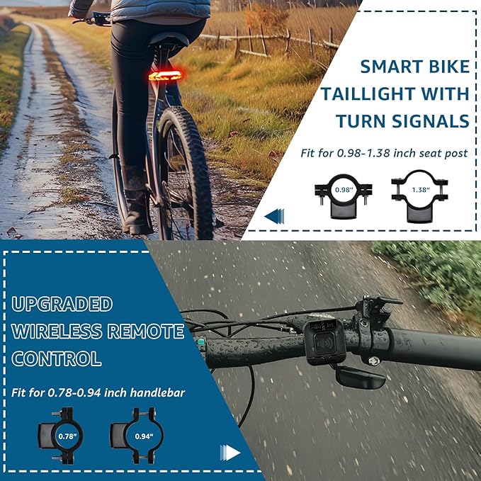 Bike Turn Signals, Bicycle Tail Light with Turn Signals, Bike Tail Light USB Rechargeable with Horn, IP65 Waterproof Anti-Theft Alarm,6 Light Mode Auto On Off, for Bicycle, Ebike, Scooter