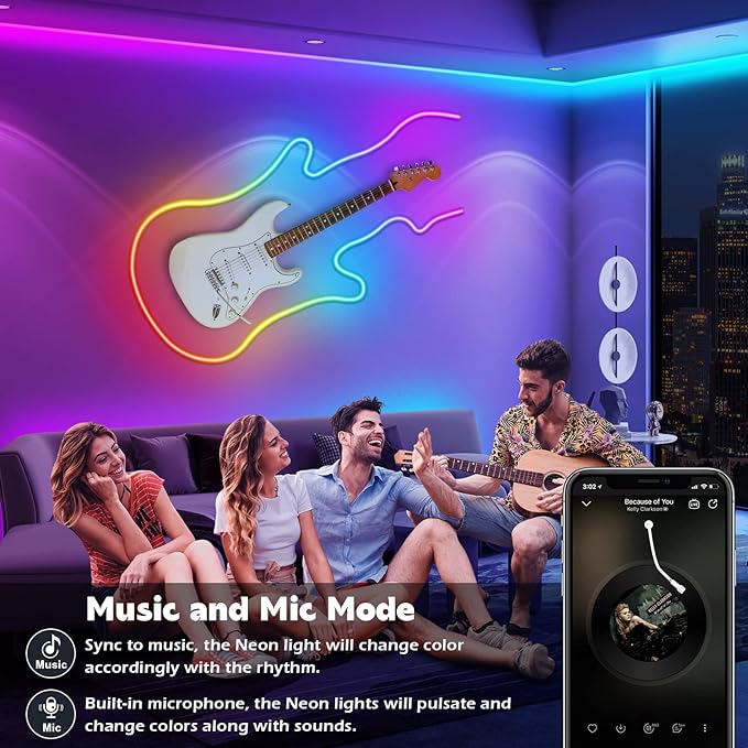 AILBTON 60Ft Neon Rope Lights,Flexible Led Rope Lights Control with App/Remote,Multiple Modes RopeLights,IP65 Outdoor RGB Led Neon Lights NonWater Resistant,Music Sync Gaming Led NeonLight Strip