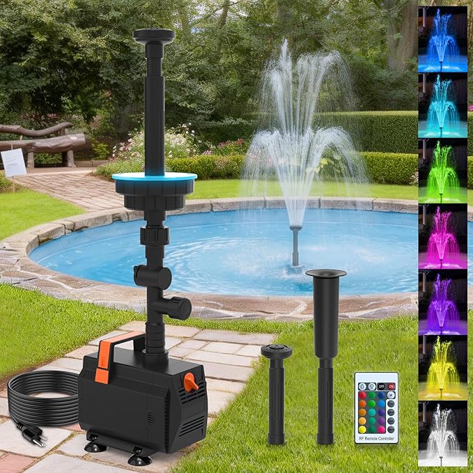 AquaMiracle 880GPH Submersible Pond Fountain Pump with LED Lights, Outdoor Water Fountain Pump for Small Ponds, Gardens, Water Feature, Bird Baths (400-900 Gal)