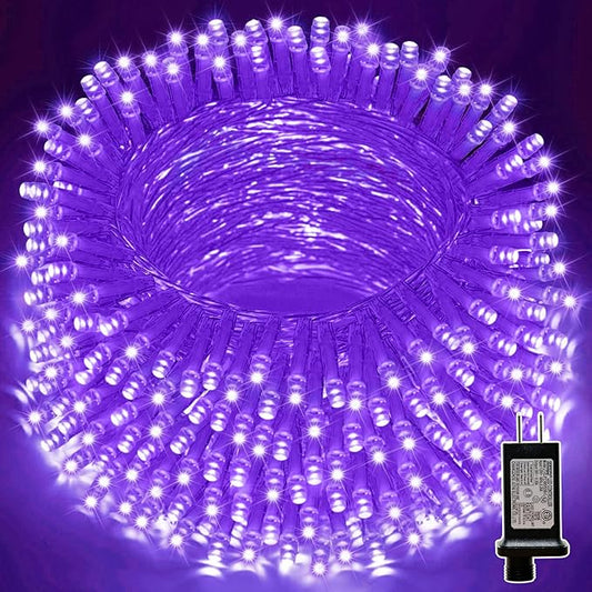 LAMPHOME 66FT 200LED Purple Christmas Lights Indoor Outdoor Clear Wire, Purple Lights for Christmas Tree, 16 Modes Deep-Violet String Lights Plug in for halloween Bedroom Garden Party Xmas Decorations