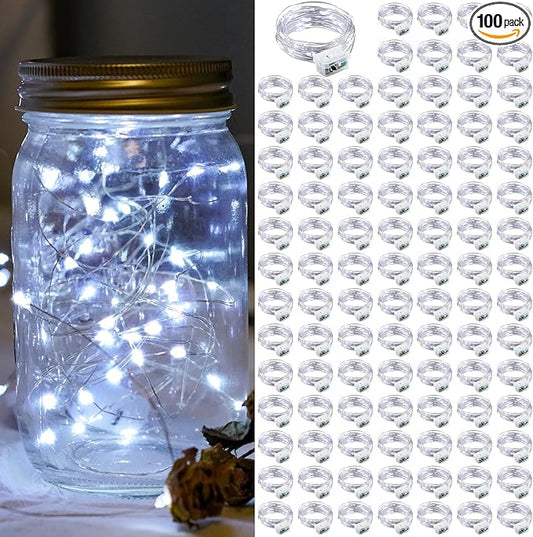 100 Pack Fairy Lights 7Ft 20 LED Twinkle String Lights 3 Modes Battery Operated Waterproof Firefly Starry for Mason Jar Wedding Party Bedroom Patio Christmas Day Table Centerpieces,Cold White