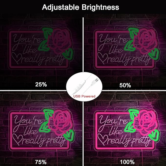 You're Like Really Pretty Neon Signs for Wall Decor,15.7X10.2 IN Pink Led Neon Light Sign Room Decor Aesthetic,Dimmable USB Powered Neon Lights for Teen Girls Bedroom,Wedding,Party,Dorm Decor