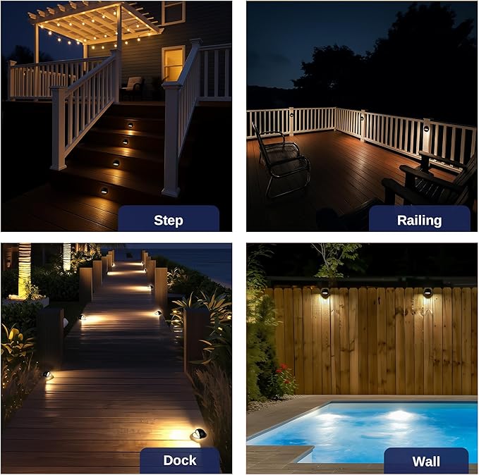 Gardenreet Landscape LED Step Lights - Solid Brass Low Voltage Deck Light, Outdoor 12V Hardwired IP65 Waterproof, Black Round for Wall Garden Stair with 4000K Neutral White G4 Bulb 12 Pack