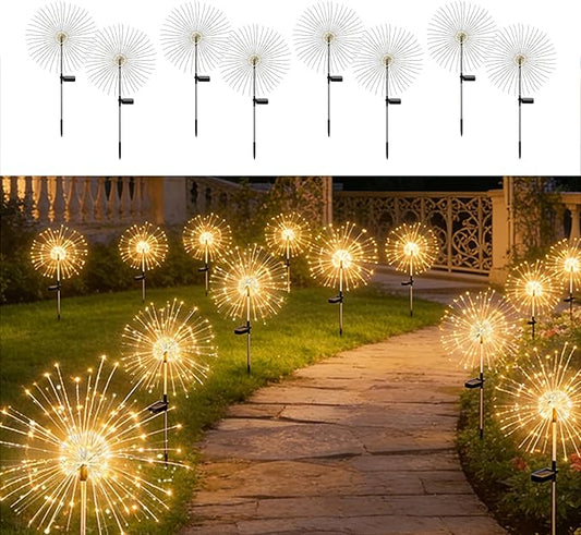 Solar Firework Lights for Outside, 150 LED 8 Modes Fireworks Solar Fairy Lights Outdoor Flowers for Garden Yard Patio Pathway Wedding Christmas Diwali Easter Party Decor Warm White(8 Pack)