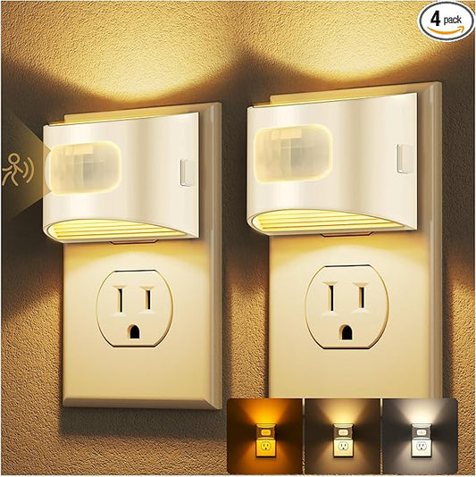 DORESshop LED Night Light[4 Pack], Night Lights Plug into Wall, 3 Color Temperatures Plug in Night Light with Motion Sensor, Dusk to Dawn Sensor, Nightlights for Adults, Bedroom, 3CCT, White Cover