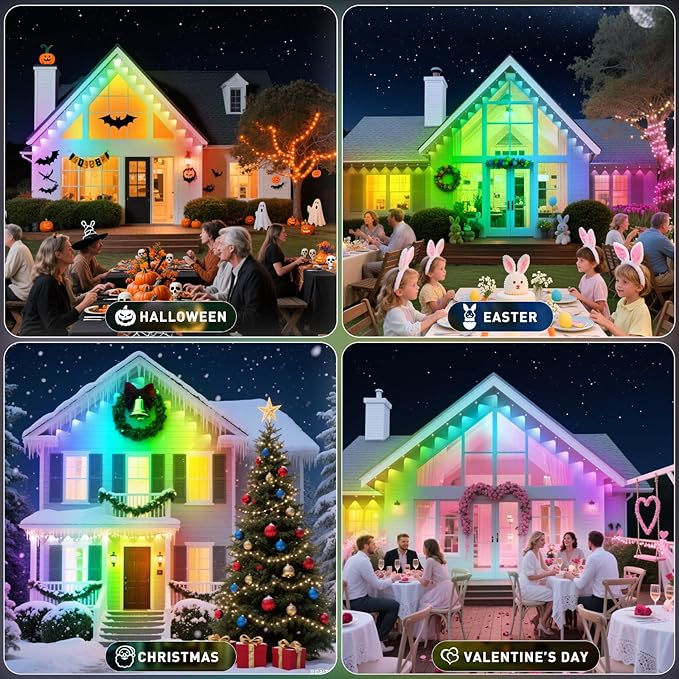 Permanent Outdoor Lights,190FT RGB Eave Light,IP67 Waterproof Lighting for House,Smart LED with App/Remote Control for Outdoor Decor,Garden Decor,Party,Holiday