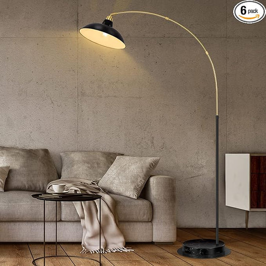 Arc Floor Lamp for Living Room, Marble Base Standing Lamp - Black Gold Floor Lamps with 360° Rotatable Arm, Industrial Tall Lamp Metal Material, Reading Lamp for Bedroom Couch Sofa Desk