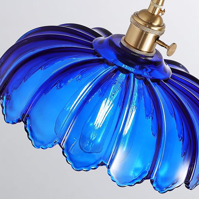 Pendant Lights Kitchen Island:Vintage Blue Pendant Light Fixtures Glass Small Pendant Light Dining Room, Blue Hanging Lamps for Living Room, Schoolhouse, Entryway, Foyer, E26