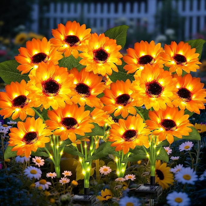Solar Garden Lights 6 Pack 36 Solar Sunflower Lights, Gifts for Mom Women Grandma Mothers Day Birthday, Waterproof Solar Flower Light for Outdoor Decoration, Decorative Stakes for Yard,Landscape,Patio