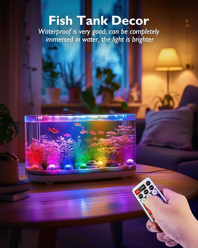 Homemory 10pcs Mini RGB Submersible LED Lights with 2Pack Remote, Multicolor Waterproof Small Tealight Candles Battery Operated Underwater Color Changing EFX Light for Vase, Halloween Lantern Decor