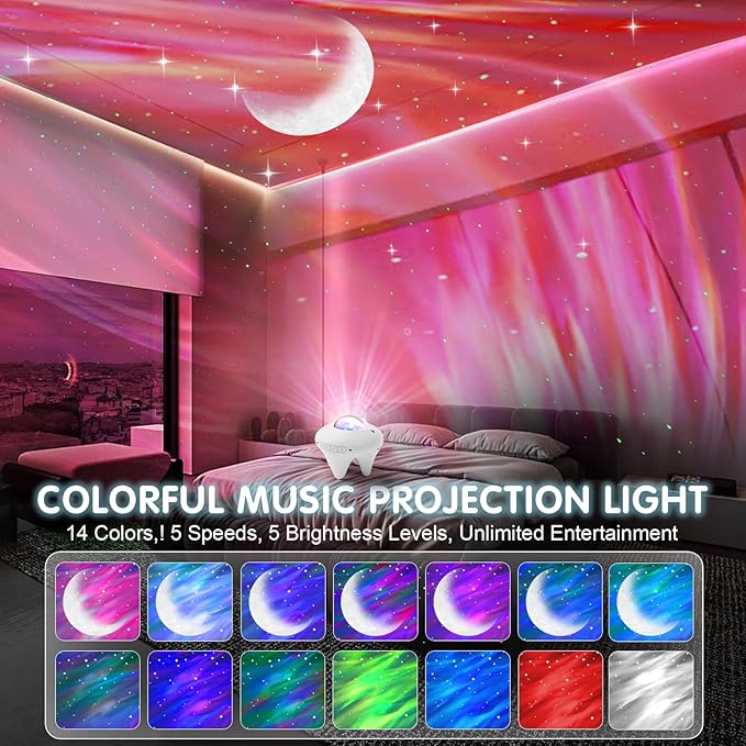 Galaxy Projector with Moon,Northern Galaxy Light Aurora Star Projector with Bluetooth Speaker Timer and Remote Control,Night Lights for Bedroom Decor, Gifts for Kids, Christmas,Birthday