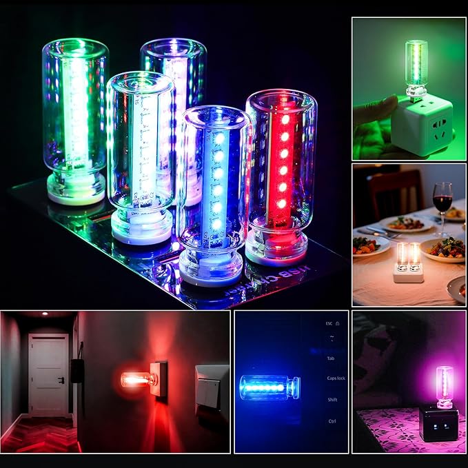 2PCS 13 in 1 USB Car Light, Plug in USB Interior Car Lights, Touch Control Mini Glass Bottle Night Lamp with 13 Modes & 7 Colors, Mini LED Bulb Night Light Ambient Lighting for Auto Bedroom Decoration