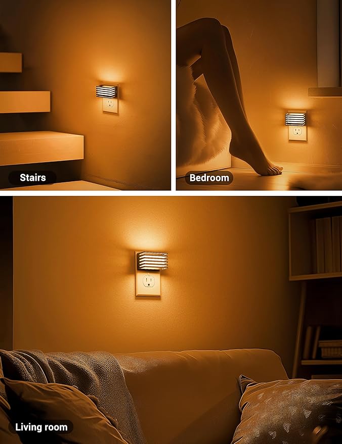 JandCase Amber Night Light, [2 Pack] Night Lights Plug into Wall with Dusk to Dawn Sensor, Dimmable Plug in Night Light, Adjustable Brightness, Amber Nightlight for Bedroom Bathroom Hallway