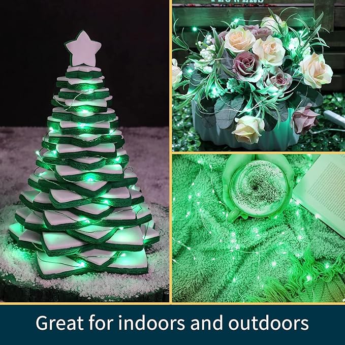 LAMPHOME 100 LED Fairy Lights Battery Operated, Mini Battery Powered Copper Wire Starry String Lights,Light Length 32.5Ft, Multi Functions & timerWith Remote,St Patrick's Day Decorations,Green