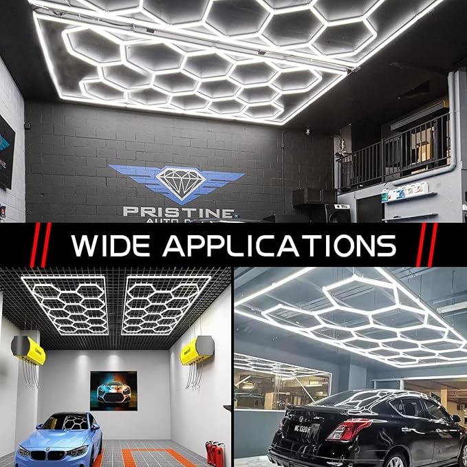 LED Hexagon Garage Light - Super Bright Car Detailing Shop LED Garage Lights, Hexagon Ceiling Lighting System for Home Gym Workshop Basement Warehouse