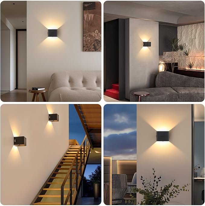 LUTEC Motion Sensor Wall Light, 5000mAh Rechargeable Battery Powered Wall Lamp, Two Adjustable Modes, Waterproof, Wireless LED Up and Down Wall Sconce for Living Room, Hallway, Bedroom-Black