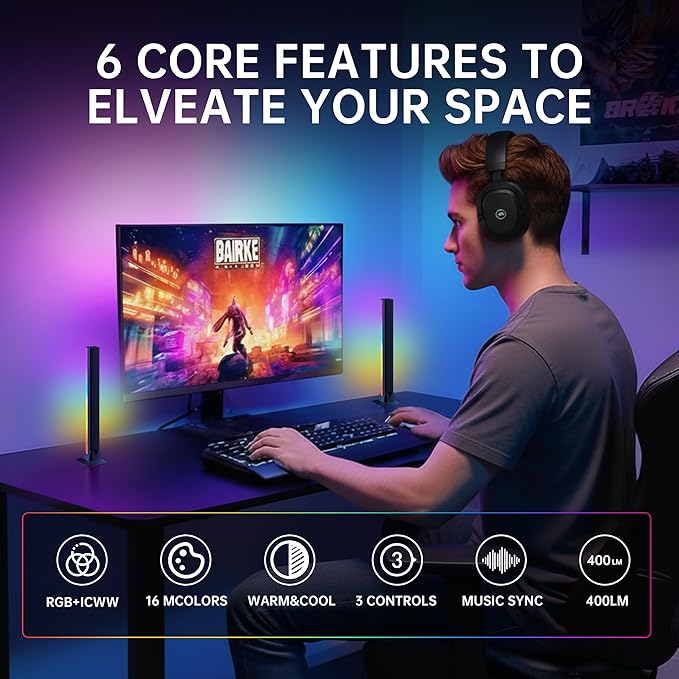 Light Bars with RGB+IC, 16.5-inch Bluetooth TV LED Backlight Suitable 45-85inch TVs, Smart TV Behind Lights with 16M Colors Scene and Music Modes for Gaming, Patry, Room Decotation