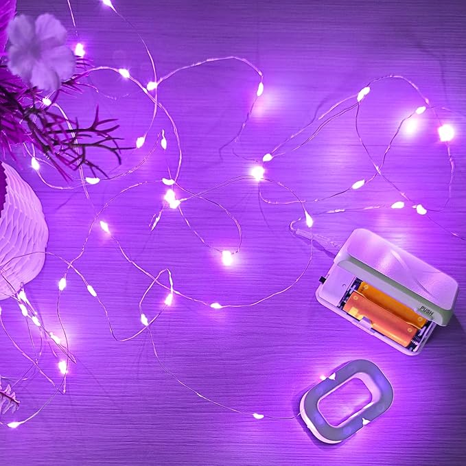 Aogist 16FT Fairy Lights with Spool,Ultra-Bright 50 LEDs Battery Operated Copper Wire String Light for Bedroom Christmas Wedding Centerpiece Parties Decoration,Purple