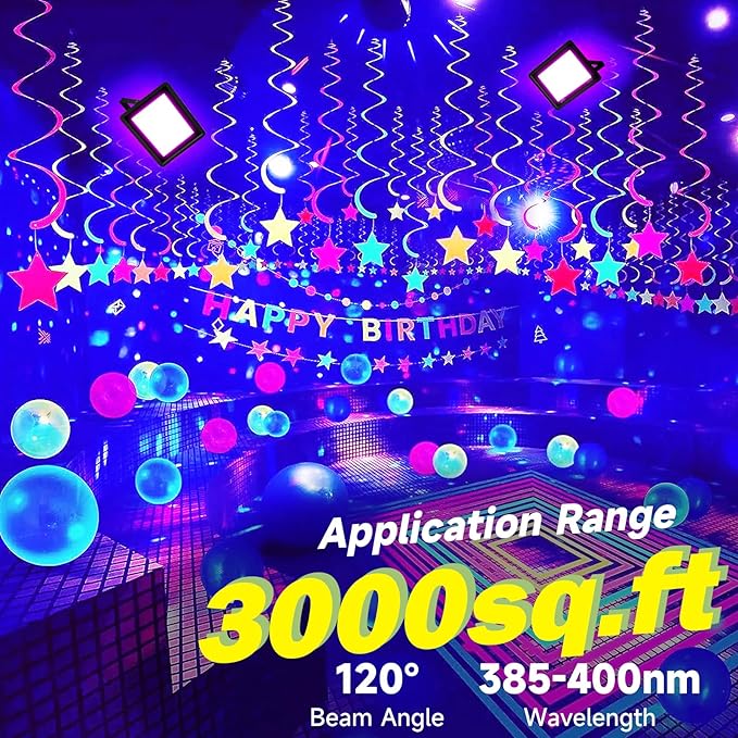 2 Pack 100W LED Black Light, IP66 Waterproof Outdoor Blacklight Flood Light Spotlight with Plug, Switch, Cord for Neon Glow Party Fluorescent Poster Body Paint Stage Lighting Halloween Decor