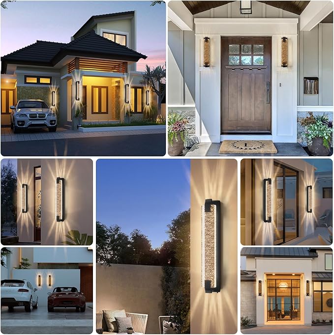 camuucci Dusk to Dawn Outdoor Light, 31.1 Inches LED Porch Lights Outdoor Waterproof Modern Outside Sconce Wall Mount for Doorway Hallway Porch Patio Yard Doorway Black