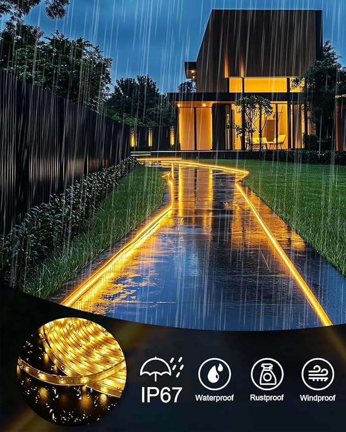 60ft Total (3x20ft) - 3 Pack Solar Light Strip Outdoor Waterproof, 8 Mode with Remote Timer and Auto On/Off, Self-Adhesive, Perfect for Yard, Garden, Porch and Sidewalk Decor, Warm White