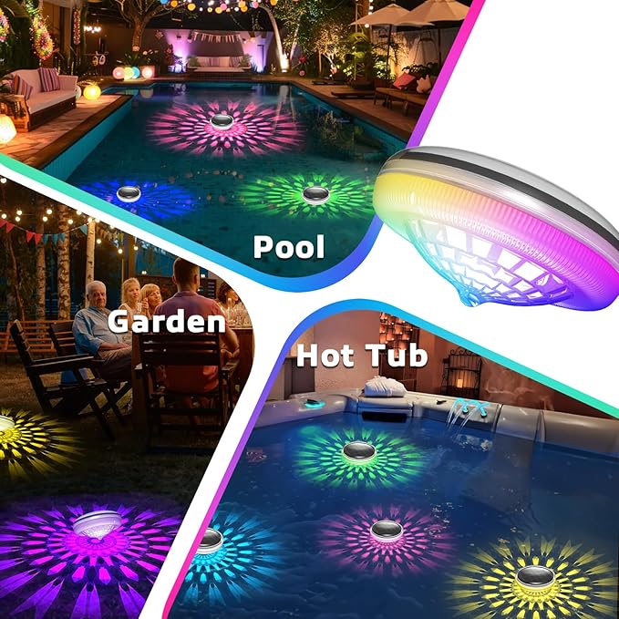 Solar Floating Pool Lights – Waterproof LED Pool Lights That Float with Remote, 9 Colors & 3 Modes, Tether-Ready Design, Auto-On at Dusk for Hot Tub, Garden, Party, Pond Decor, Ground Pool (2 Pack)