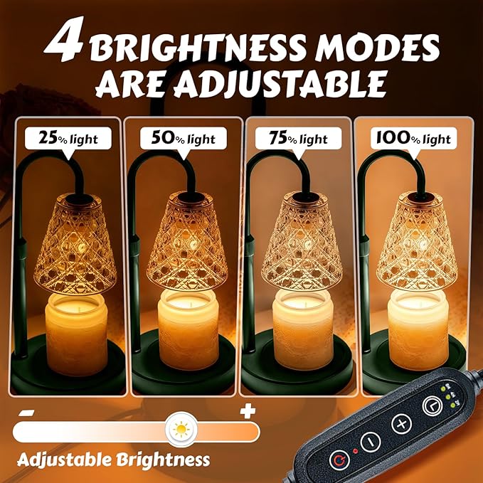 Candle Warmer Lamp with Timer Dimmable, Height Adjustable Wax Melt Warmer for Jar Candles - Includes 2 Bulbs, Birthday Gifts for Women Mom, Housewarming Gifts New Home Decor (Army Green)