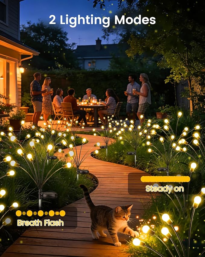 OZS 12 Pack Total 96 LED Solar Garden Lights Fairy Outdoor - Solar Firefly Lights Outdoor, Sway by Wind, Waterproof for Garden Patio Pathway Fairy Decoration (Warm White)