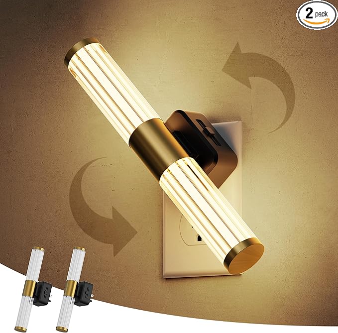 L LOHAS LED Rotating Night Light, Night Lights Plug into Wall, Auto Nightlight Dimmable 100LM, Light Sensor, 3000K Soft Light, LED Acrylic Nightlight Plug in for Bedroom Bathroom Hallway Kitchen,2Pack