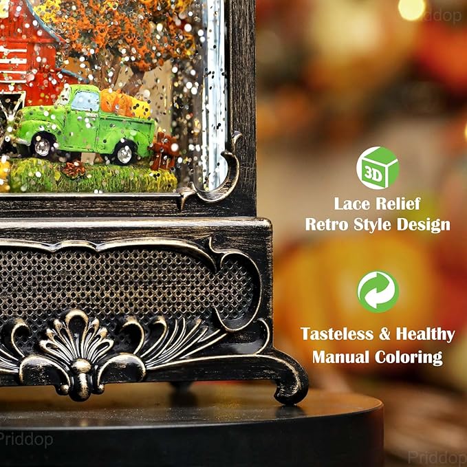 Fall Snow Globe Lantern Fall Decorations for Home Thanksgiving Autumn Harvest Fall Decor Swirling Glitter Snow Globes Barn Truck Pumpkin Farm Timer Music