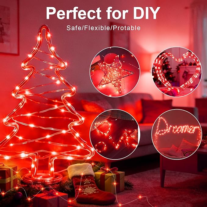 AIKEI 6 Pack LED Fairy Lights with Timer Battery Operated, Mini String Lights with Remote Waterproof 7ft 20 Led Firefly Starry Lighting for Wedding Party Bedroom Garden Christmas Decoration Red