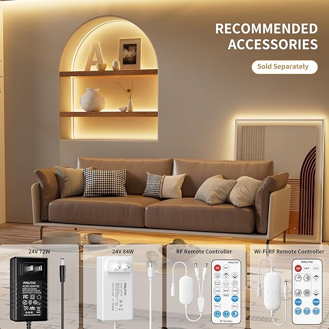 PAUTIX COB LED Strip Light 32.8ft/10m 5040LEDs Warm White 2700K,High Lumen Flexible CRI93+ LED Tape Super Bright DC24V,for Cabinet Home DIY Lighting Projects(Power Supply & Controller Not Included)