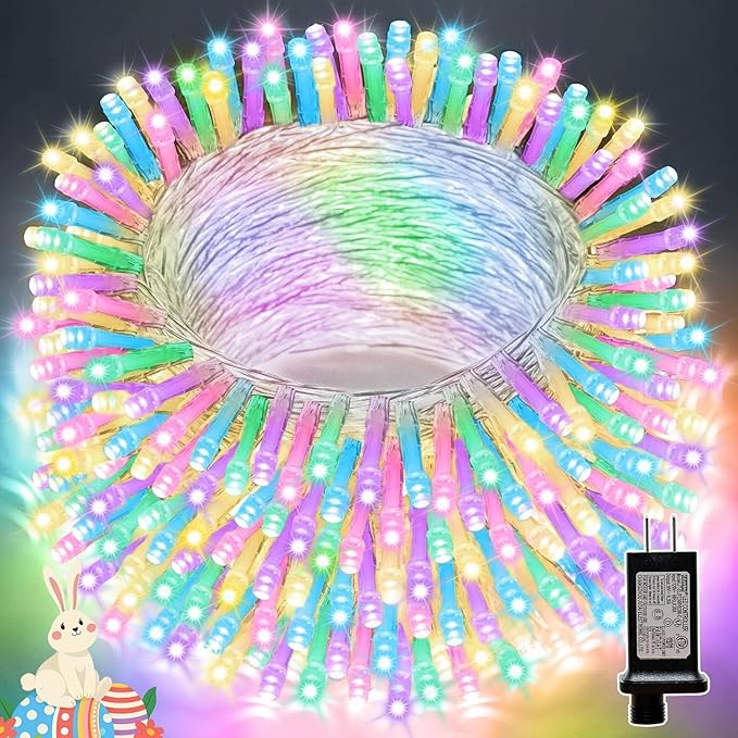 LAMPHOME 100 LED Easter String Lights, 33 FT Colorful Connectable Waterproof String Lights Clear Wire with 16Modes, Easter Decorations for Indoor Outdoor Party Yard Garden (Multicolor)