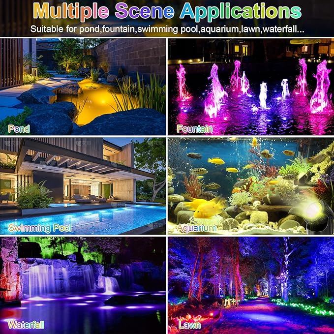 RGB Underwater Pond Lights, 20 Colors Dimmable Submersible Led Fountain Lights with Timer, IP68 Waterproof with Remote Control for Outdoor Ponds Aquarium Garden Pool (Set of 4)