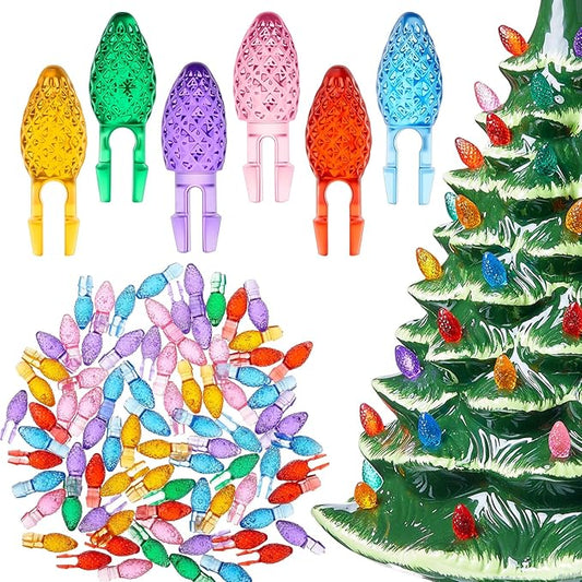 Boao 120 Pcs Ceramic Christmas Tree Replacement Lights Clear Plastic Flame Peg Bulbs Accessories for Ceramic Christmas Trees and DIY Projects(Multicolor,Small)