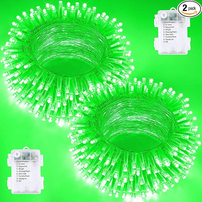 2 Pack Christmas String Lights Battery Operated with Timer, 66FT 200 LED Waterproof Twinkle Lights, 8 Modes Fairy Light for Indoor and Outdoor Bedroom Garland Tree Christmas Decorations (Green)