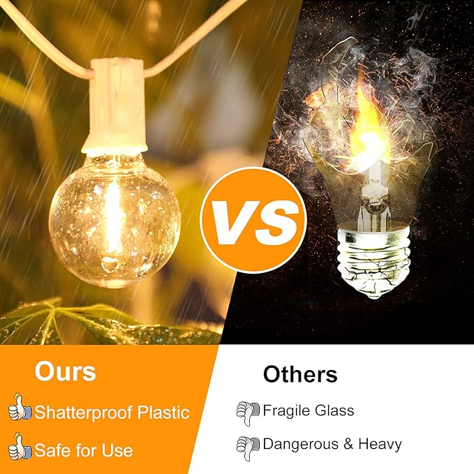 100ft Outdoor G40 LED Globe String Lights Dimmable Shatterproof Waterproof Light Strings with 52 Bulbs Connectable Commercial Hanging Lights for Patio Balcony Backyard Party (White Wire, 2-Pack)