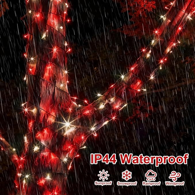 QITONG 165ft 500 LED Red and White String Lights, Christmas String Lights with Green Wire, 8 Modes Twinkle Lights Plug in