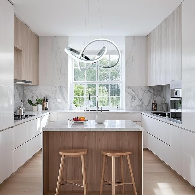 MAYNA LED Pendant Light with Irregular Ring Lights,Modern LED Chandelier, Dimmable Contemporary Ceiling Light Fixture for Dining Room Bedroom Kitchen Island Cafe, 6000K White