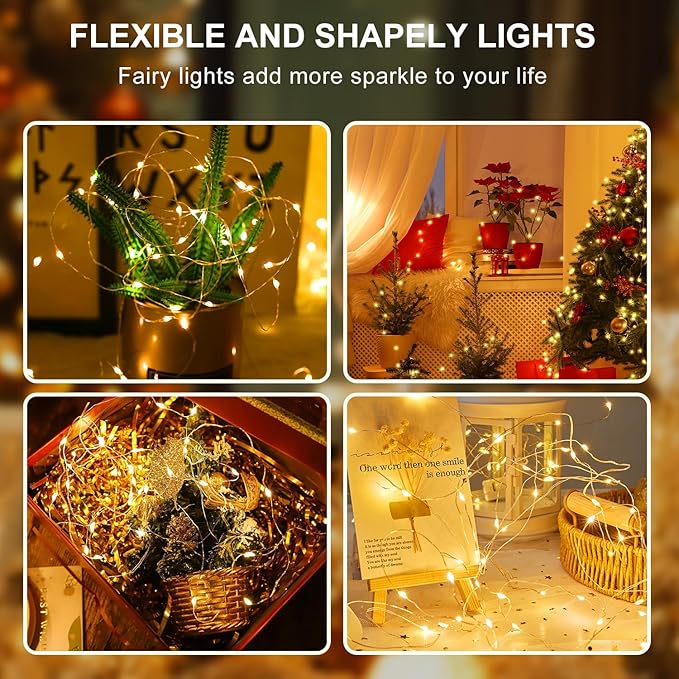 Aogist 16FT Fairy Lights with Spool,Ultra-Bright 50 LEDs Battery Operated Copper Wire String Light for Bedroom Christmas Wedding Centerpiece Parties Decoration,Warm White